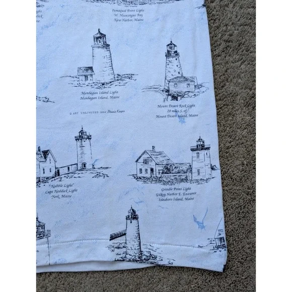 Vintage Maine Lighthouse Shirt Mens Large AOP Single Stitch Fruit of the Loom - Picture 2 of 9